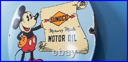Vintage Sunoco Motor Oils Porcelain Mickey Mouse Gas Service Station Pump Sign