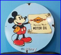 Vintage Sunoco Motor Oils Porcelain Mickey Mouse Walt Disney Gas Service Sign