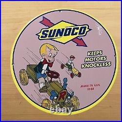 Vintage Sunoco Porcelain Sign Gasoline Motor Oil Service Station Pump Plate