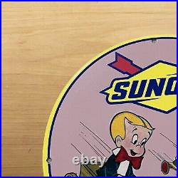 Vintage Sunoco Porcelain Sign Gasoline Motor Oil Service Station Pump Plate