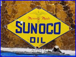 Vintage Sunoco Porcelain Sign Old Car Truck Motor Oil Gas Advertising Display