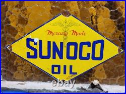 Vintage Sunoco Porcelain Sign Old Car Truck Motor Oil Gas Advertising Display