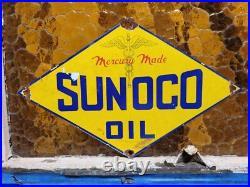 Vintage Sunoco Porcelain Sign Old Car Truck Motor Oil Gas Advertising Display