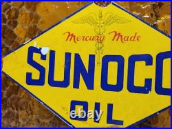 Vintage Sunoco Porcelain Sign Old Car Truck Motor Oil Gas Advertising Display