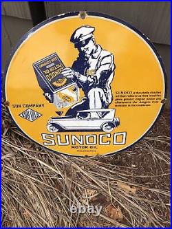 Vintage Sunoco motor oil? Dealer porcelain sign large 30? Sign oil