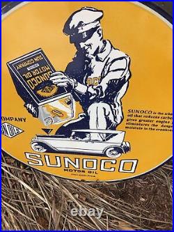 Vintage Sunoco motor oil? Dealer porcelain sign large 30? Sign oil