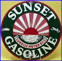 Vintage Sunset Gasoline Porcelain Sign Dealership Gas Station Sunset Motor Oil