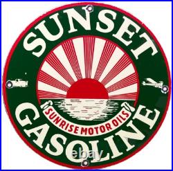Vintage Sunset Gasoline Porcelain Sign Service Gas Station Sunrise Motor Oil