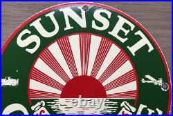 Vintage Sunset Gasoline Porcelain Sign Service Gas Station Sunrise Motor Oil