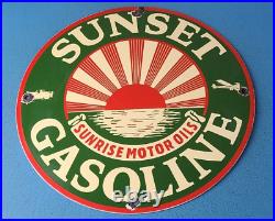 Vintage Sunset Gasoline Sign Gas Motor Oil Pump Plate Porcelain Sign