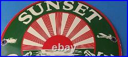 Vintage Sunset Gasoline Sign Gas Motor Oil Pump Plate Porcelain Sign