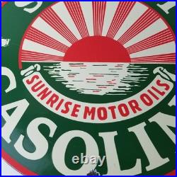Vintage Sunset Gasoline Sign Gas Motor Oil Pump Plate Porcelain Sign