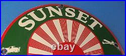 Vintage Sunset Gasoline Sign Gas Motor Oil Pump Plate Porcelain Sign