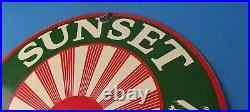 Vintage Sunset Gasoline Sign Gas Motor Oil Pump Plate Porcelain Sign