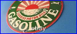 Vintage Sunset Gasoline Sign Gas Motor Oil Pump Plate Porcelain Sign