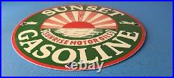 Vintage Sunset Gasoline Sign Gas Motor Oil Pump Plate Porcelain Sign