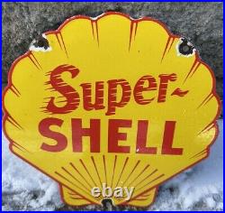 Vintage Super Shell Porcelain Sign Gas Station Signage Motor Oil Service Garage