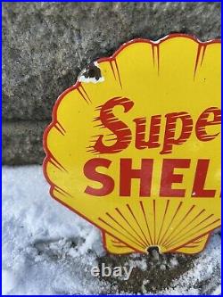 Vintage Super Shell Porcelain Sign Gas Station Signage Motor Oil Service Garage