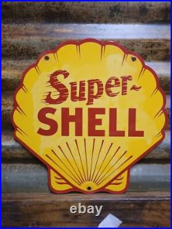 Vintage Super Shell Sign Motor Oil Gas Station Service 12 Pump Porcelain Sign