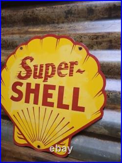 Vintage Super Shell Sign Motor Oil Gas Station Service 12 Pump Porcelain Sign