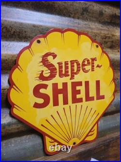 Vintage Super Shell Sign Motor Oil Gas Station Service 12 Pump Porcelain Sign