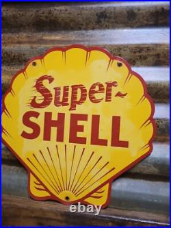Vintage Super Shell Sign Motor Oil Gas Station Service 12 Pump Porcelain Sign
