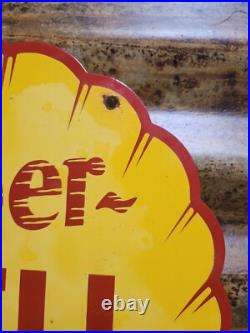 Vintage Super Shell Sign Motor Oil Gas Station Service 12 Pump Porcelain Sign
