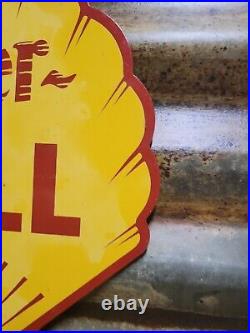 Vintage Super Shell Sign Motor Oil Gas Station Service 12 Pump Porcelain Sign