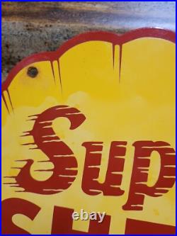 Vintage Super Shell Sign Motor Oil Gas Station Service 12 Pump Porcelain Sign