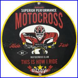 Vintage Superior Performance Motocross Porcelain Sign Dealership Gas Motor Oil