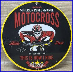 Vintage Superior Performance Motocross Porcelain Sign Dealership Gas Motor Oil