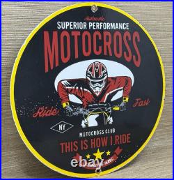 Vintage Superior Performance Motocross Porcelain Sign Dealership Gas Motor Oil