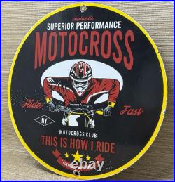 Vintage Superior Performance Motocross Porcelain Sign Dealership Gas Motor Oil