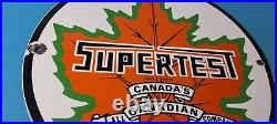 Vintage Supertert Sign Gas Motor Oil Pump Service Porcelain Maple Leaf Sign