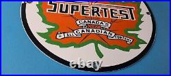 Vintage Supertert Sign Gas Motor Oil Pump Service Porcelain Maple Leaf Sign