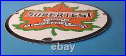 Vintage Supertert Sign Gas Motor Oil Pump Service Porcelain Maple Leaf Sign