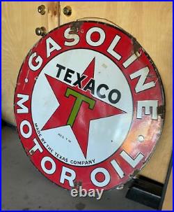 Vintage TEXACO Porcelain 42 Double sided motor oil sign