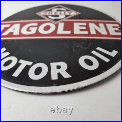 Vintage Tagolene Motor Oil Sign Gasoline Pump Porcelain Sign