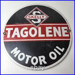 Vintage Tagolene Motor Oil Sign Gasoline Pump Porcelain Sign