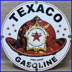 Vintage Texaco Fire Chief Gasoline Porcelain Sign Motor Oil Gas Station Pump