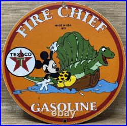 Vintage Texaco Fire Chief Gasoline Porcelain Sign Motor Oil Gas Station Pump