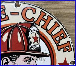 Vintage Texaco Fire Chief Gasoline Porcelain Sign Motor Oil Gas Station Pump