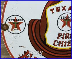 Vintage Texaco Fire Chief Gasoline Porcelain Sign Motor Oil Gas Station Pump Vintage Texaco Fire Chief Gasoline Porcelain Sign Motor Oil Gas Station Pump