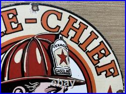 Vintage Texaco Fire Chief Gasoline Porcelain Sign Motor Oil Gas Station Pump