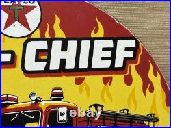 Vintage Texaco Fire Chief Gasoline Porcelain Sign Motor Oil Gas Station Pump