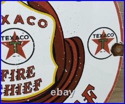 Vintage Texaco Fire Chief Gasoline Porcelain Sign Motor Oil Gas Station Pump Vintage Texaco Fire Chief Gasoline Porcelain Sign Motor Oil Gas Station Pump