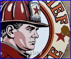 Vintage Texaco Fire Chief Gasoline Porcelain Sign Motor Oil Gas Station Pump