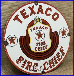 Vintage Texaco Fire Chief Gasoline Porcelain Sign Motor Oil Gas Station Pump