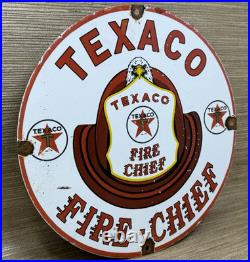 Vintage Texaco Fire Chief Gasoline Porcelain Sign Motor Oil Gas Station Pump Vintage Texaco Fire Chief Gasoline Porcelain Sign Motor Oil Gas Station Pump