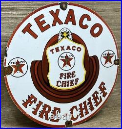 Vintage Texaco Fire Chief Gasoline Porcelain Sign Motor Oil Gas Station Pump